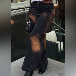 High-Rise Wide-Leg Jeans in Washed Black